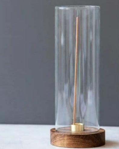 Alta Rico Walnut Wood and Brass Incense Holder on charcoal background Altasphere