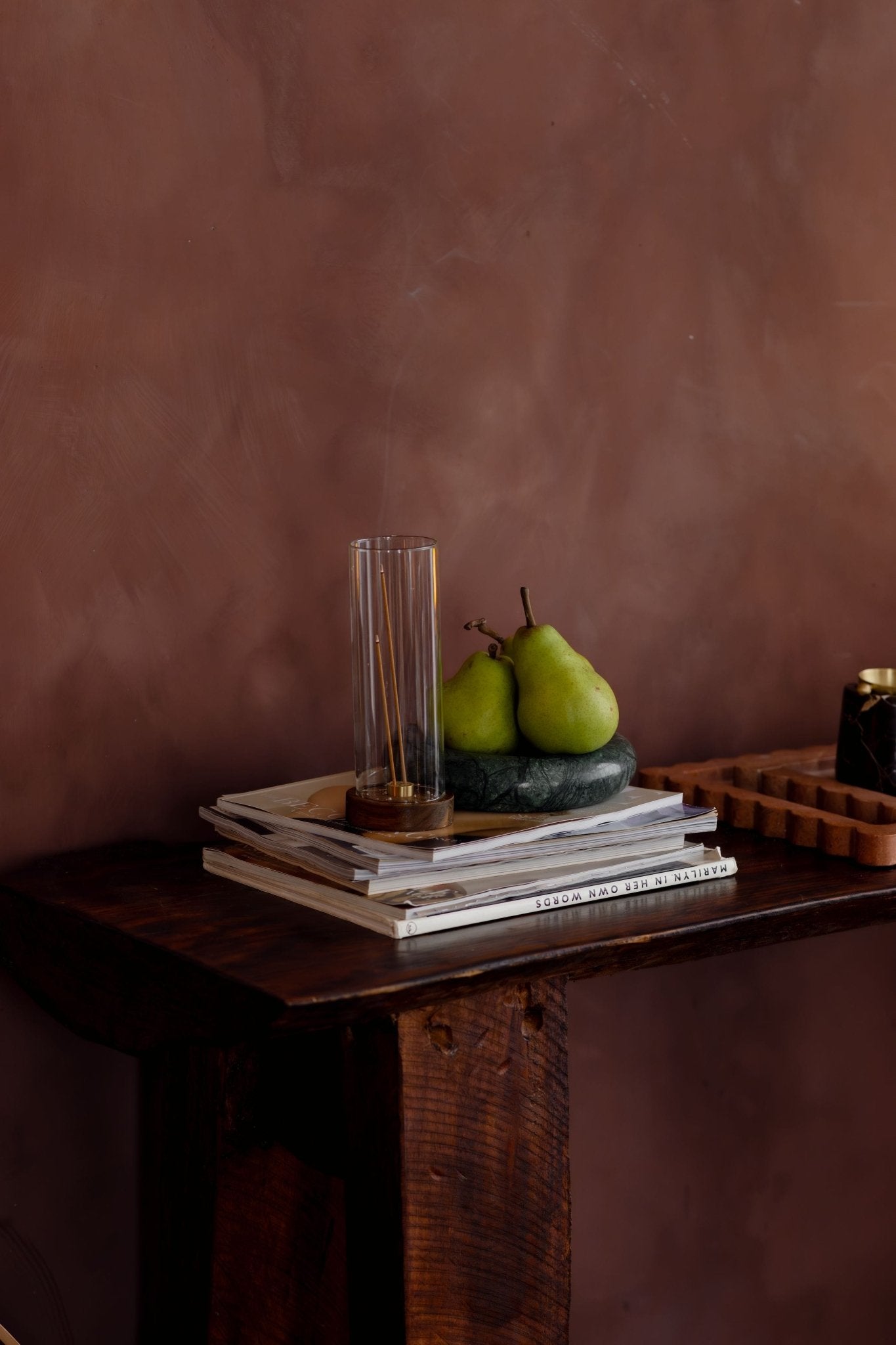 Rico Incense Holder | Acacia Wood, Brass & Glass - Altasphere