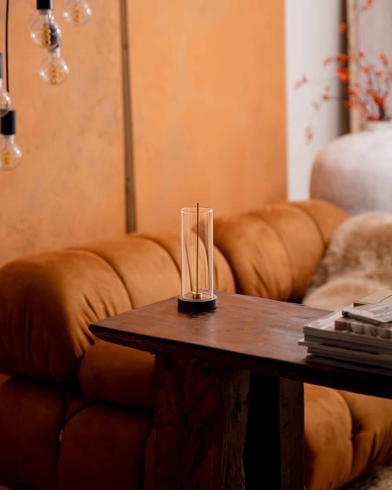 Rico Incense Holder | Acacia Wood, Brass & Glass - Altasphere