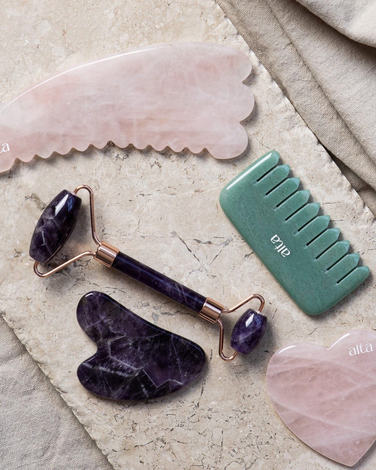 Rose Quartz Sculpted Heart Gua Sha - Altasphere