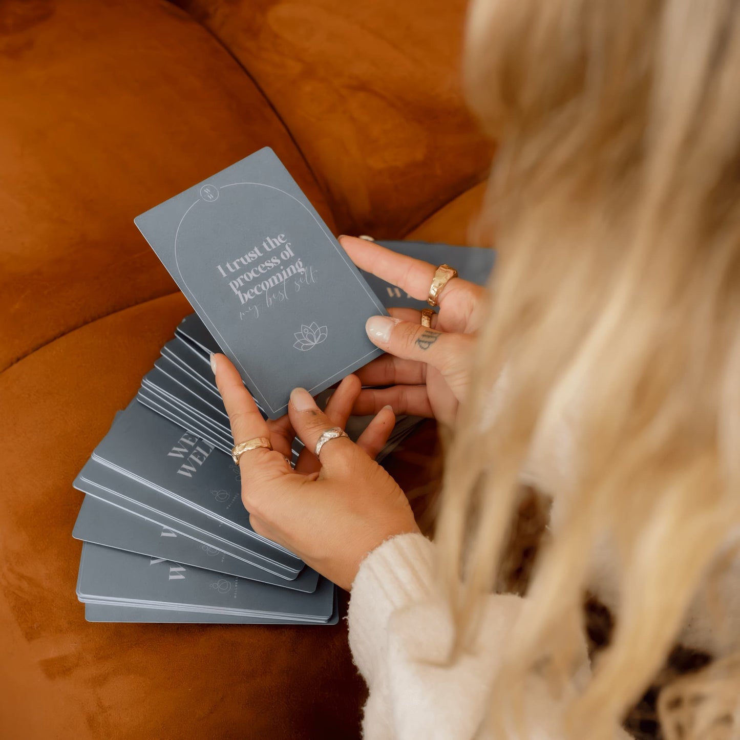 Weekly Wellbeing Deck - 52 Affirmation Cards + Timber Holder - Altasphere