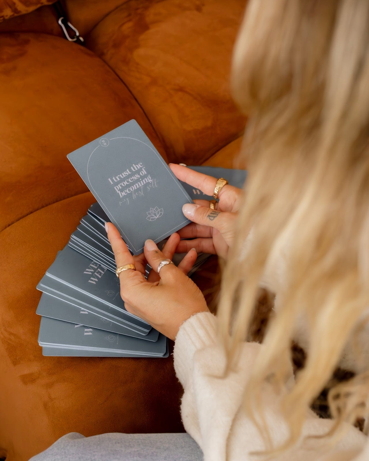 Weekly Wellbeing Deck - 52 Affirmation Cards + Timber Holder - Altasphere