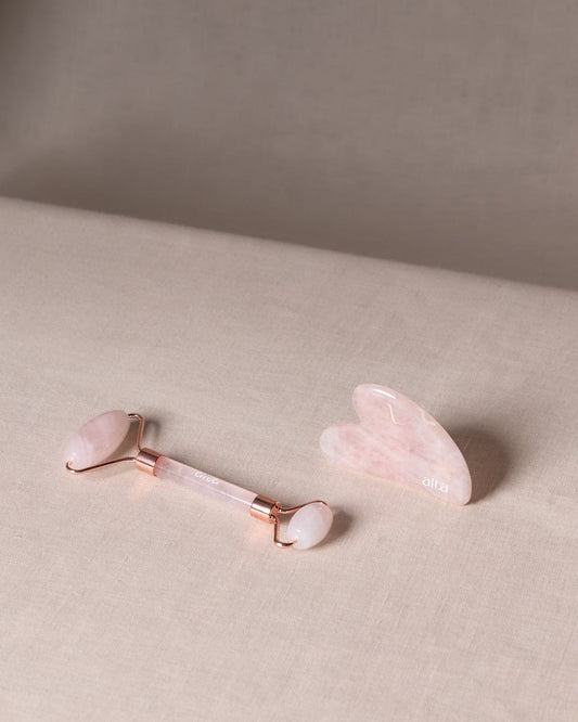 Alta Rose Quartz Beauty Ritual Set Facial Roller and Gua Sha - Altasphere