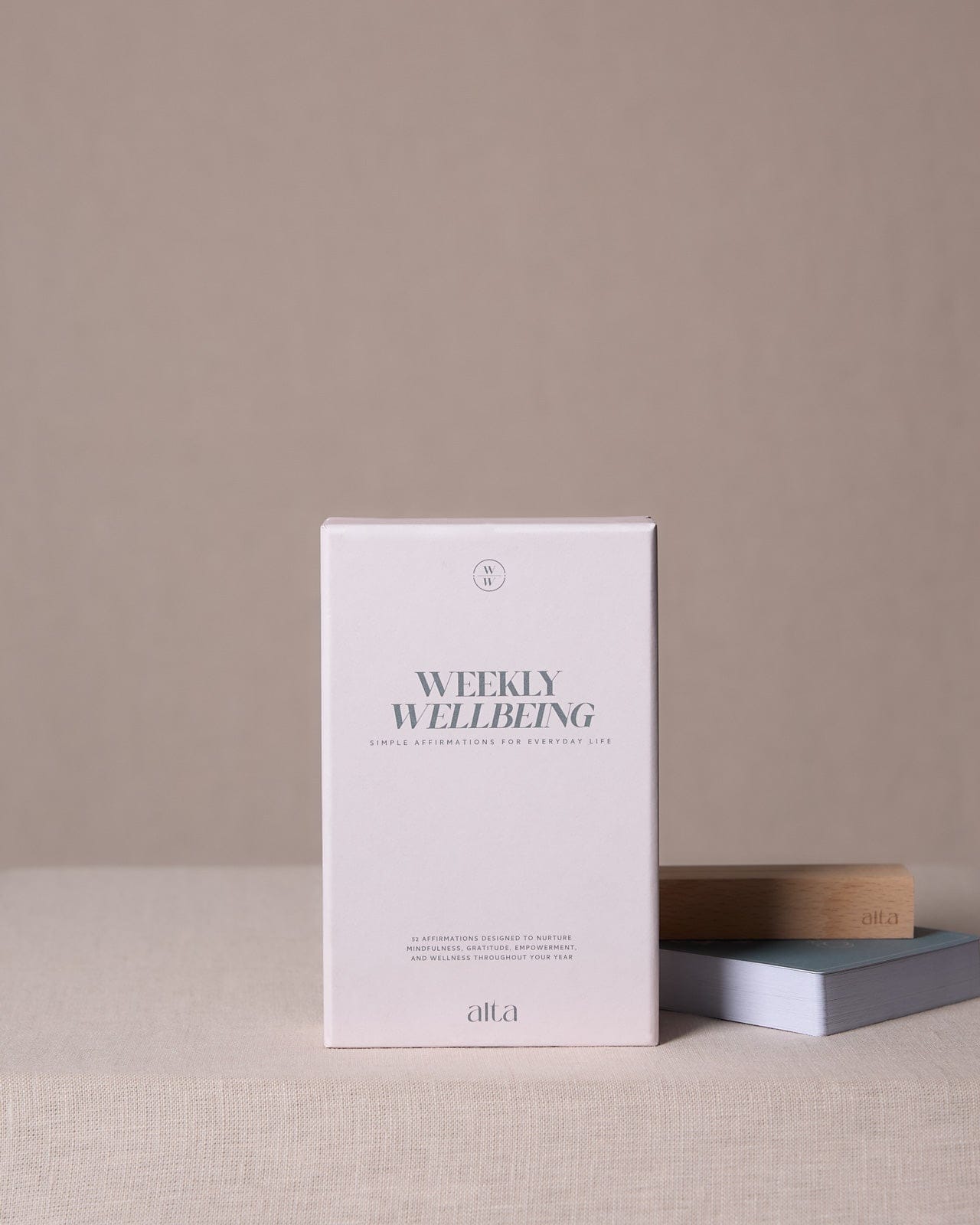Weekly Wellbeing Deck - 52 Affirmation Cards + Timber Holder - Altasphere